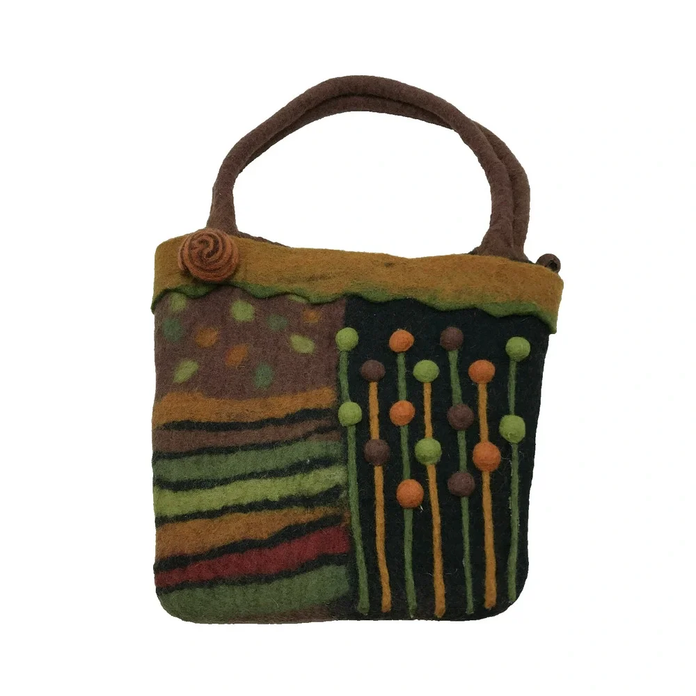Rising Tide 100% Wool Patterned Shoulder Bag Purse Boho Hippie Brown Two Strap